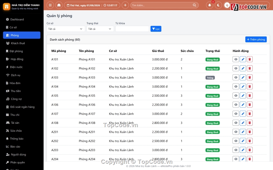 Source PHP,Quản lý nhà trọ,SQL
